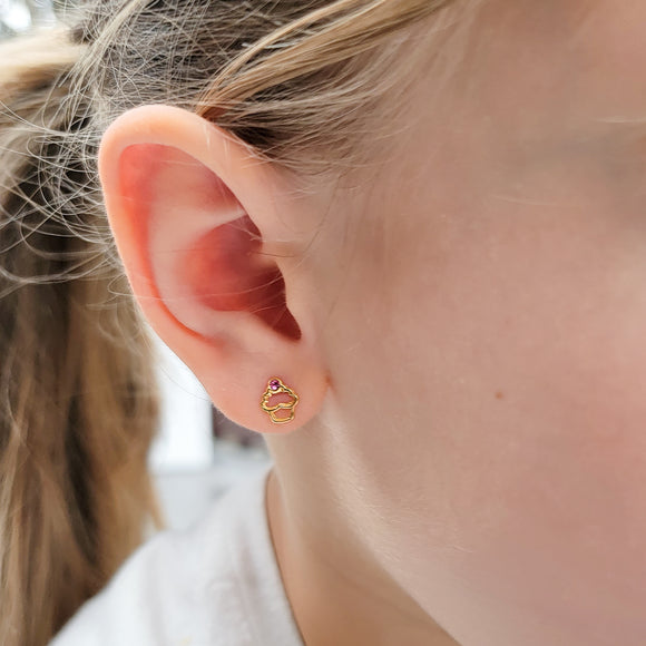 Pink Crystal Cupcake Stud Earrings - Hypoallergenic