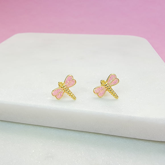 Pink Wings Dragonfly Stud Earrings