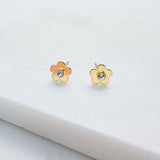 Flower Stud Earrings with Crystals - Hypoallergenic