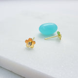 Flower Stud Earrings with Crystals - Hypoallergenic