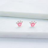 Pink Crown Stud Earrings - Hypoallergenic