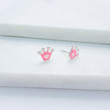 Pink Crown Stud Earrings - Hypoallergenic