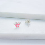 Pink Crown Stud Earrings - Hypoallergenic