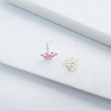 Pink Crown Stud Earrings - Hypoallergenic