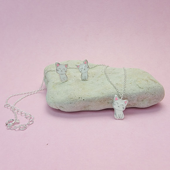 Cat Earrings and Necklace Set