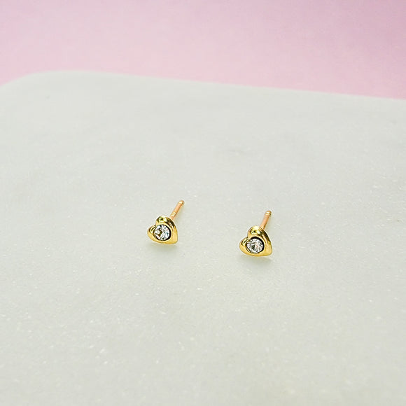 Tiny Stud Heart Earrings White Crystal