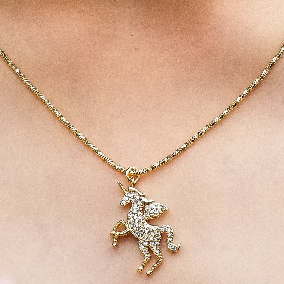 UNICORN PENDANT NECKLACE IN TWO-TONE ROSE GOLD - Gold Purity:: 10K