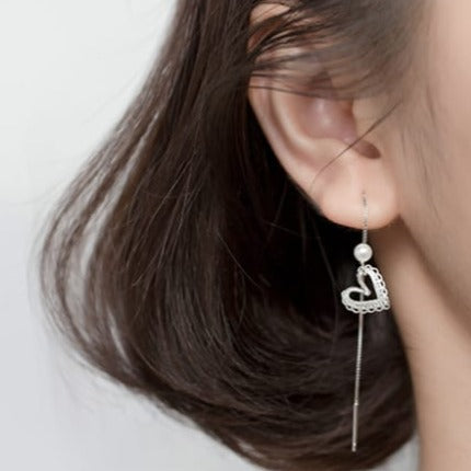 Heart Tassel Earrings - Sterling Silver