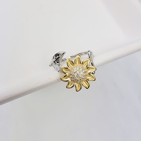 Sunflower Spinning Fidget Ring - Sterling Silver